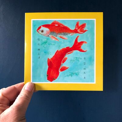 Gold Fish blank card | Fish card | Orange Birthday Card | Orange & Turquoise Card | Handwritten Message Option | Colourful Koi bright card