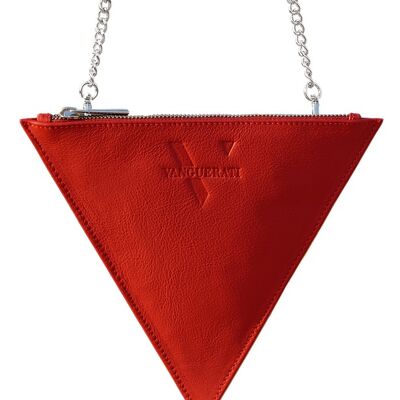 BOLSO triangular V cuero granulado rojo burdeos