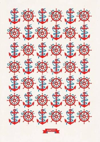 Ahoy Nautical Pattern Affiche nautique vintage - A4 Blanc 8,2 x 11,6 (sans cintre) 2