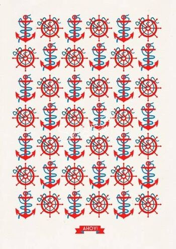 Ahoy Nautical Pattern Affiche nautique vintage - Blanc 8 x 10 (sans cintre) 2