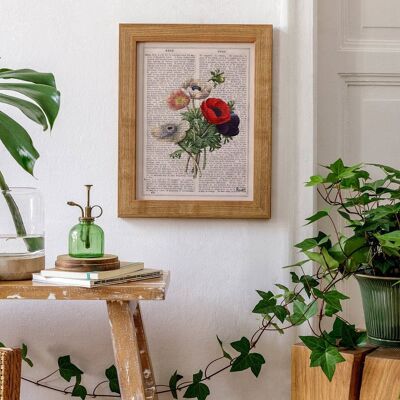 Impression de collage de bouquet d'anémones - A4 blanc 8,2 x 11,6 (sans cintre)