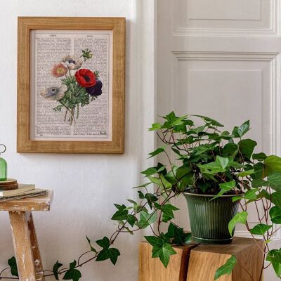 Impression de collage de bouquet d'anémones - Blanc 8 x 10 (sans cintre)