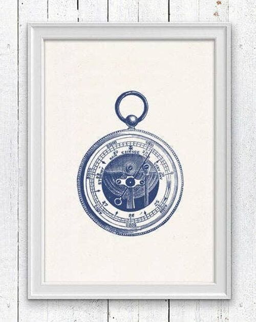 Barometer in blue Nautical print - A3 White 11.7x16.5 (No Hanger)