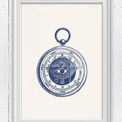 Barometer in blue Nautical print - A3 White 11.7x16.5 (No Hanger)