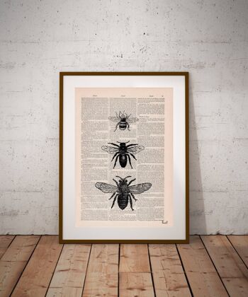 Bee Art Print - Livre Page L 8.1x12 (No Hanger) 1