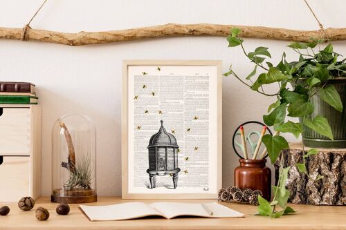 Bee hive Print - Book Page M 6.4x9.6 (No Hanger)