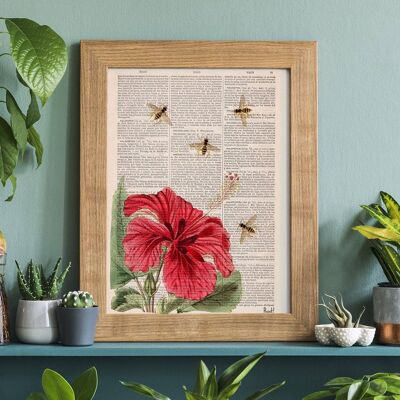 Bees and the Hibiscus Print - Book Page L 8.1x12 (No Hanger)