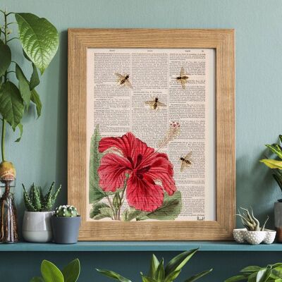 Bees and the Hibiscus Print - Book Page L 8.1x12 (No Hanger)