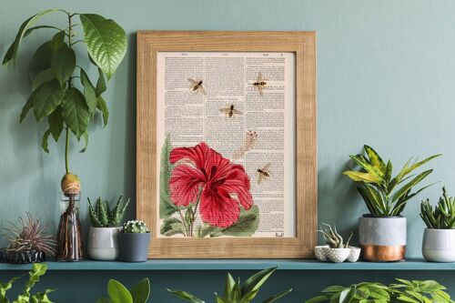 Bees and the Hibiscus Print - Book Page M 6.4x9.6 (No Hanger)