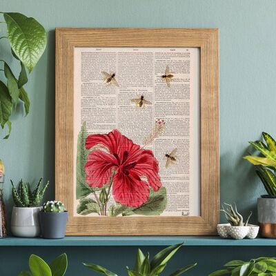 Les abeilles et l'impression d'hibiscus - blanc 8 x 10 (sans cintre)