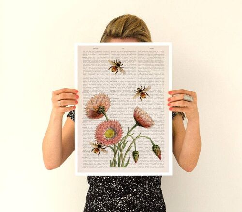 Bees and wild flowers Poster