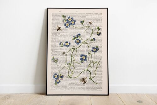 Bees with Blue wild flowers - Book Page L 8.1x12 (No Hanger)