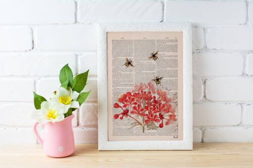 Bees with Geranium flowers - Book Page L 8.1x12 (No Hanger)