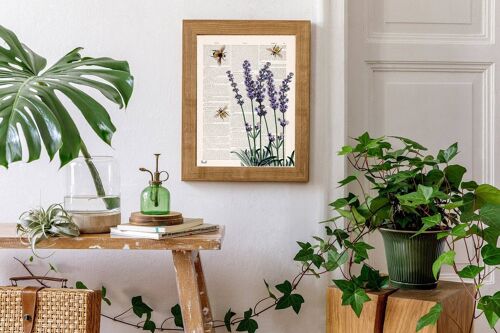 Bees with Lavender Print - A4 White 8.2x11.6 (No Hanger)