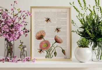 Abeilles avec des fleurs de marguerites sauvages - Affiche A3 11,7 x 16,5 (sans cintre) 2