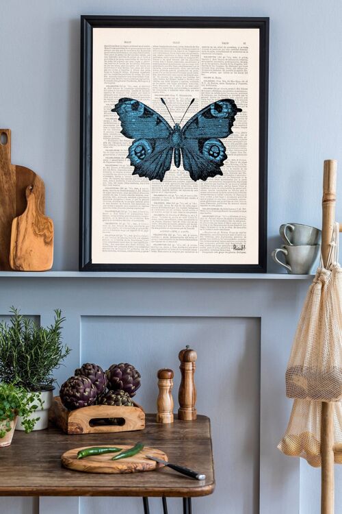 Blue Butterfly art collage print - A4 White 8.2x11.6 (No Hanger)