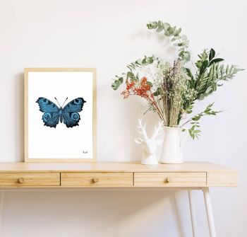 Blue Butterfly art collage print - A4 White 8.2x11.6 (No Hanger) 4