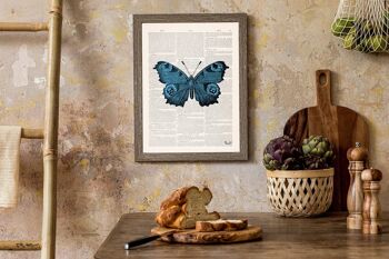 Impression de collage d'art papillon bleu - blanc 8 x 10 (sans cintre) 2