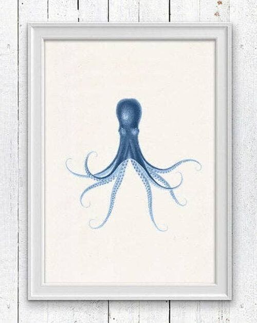 Blue octopus nº29  sea life art - A5 White 5.8x8.2 (No Hanger)