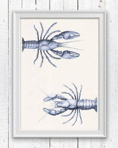 Blue Print decor Lobsters couple - A3 White 11.7x16.5 (No Hanger)