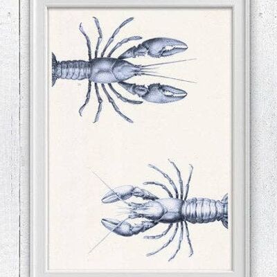 Imprimé bleu décor Couple de homards - A3 Blanc 11,7x16,5