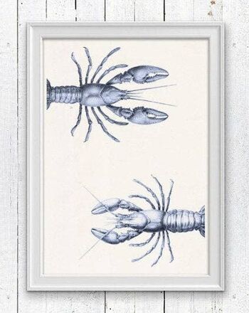 Imprimé bleu décor Couple de homards - A3 Blanc 11,7x16,5 1