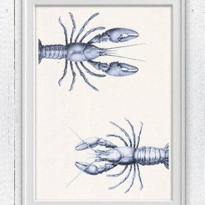 Imprimé bleu décor Couple de homards - A4 Blanc 8,2x11,6 (Sans cintre)