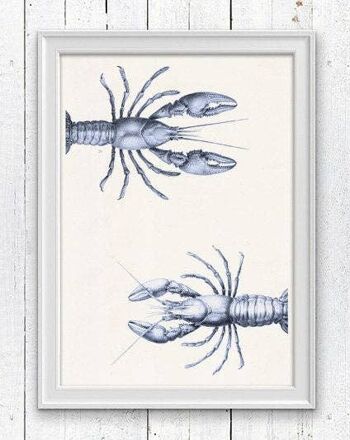 Imprimé bleu décor Couple de homards - A4 Blanc 8,2x11,6 (Sans cintre) 1