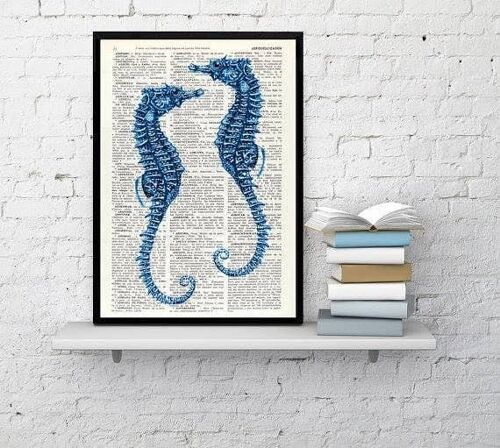 Blue Sea Horse couple - Book Page S 4.1x6.6