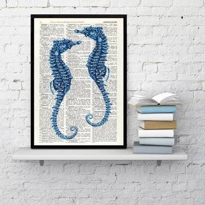 Blue Sea Horse couple - Book Page S 4.1x6.6