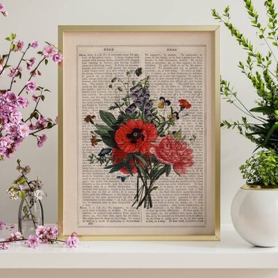 Botanischer Blumenstrauß Druckkunst - Buchseite M 6,4 x 9,6 (ohne Aufhänger)