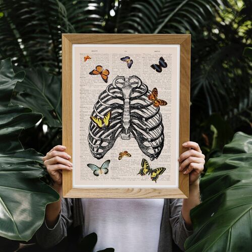 Butterflies in rib cage - Book Page L 8.1x12 (No Hanger)