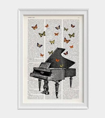 Collage de papillons sur piano Impression sur page de livre - A4 Blanc 8,2 x 11,6 (sans cintre) 4
