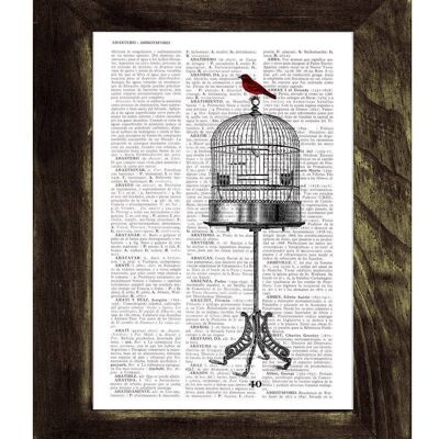 Cage and a free Sparrow - Book Page M 6.4x9.6