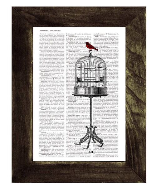 Cage and a free Sparrow - Book Page L 8.1x12