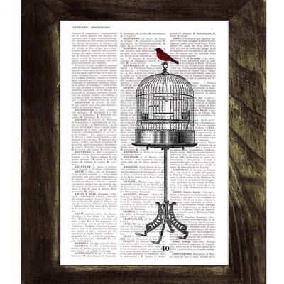 Cage and a free Sparrow - Book Page L 8.1x12