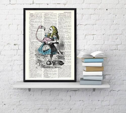Christmas Gifts for women- Vintage Book Print Alice in Wonderland Alice and the Flamingo Print on Vintage Dictionary Book Art ALW005 - Book Page S 5x7