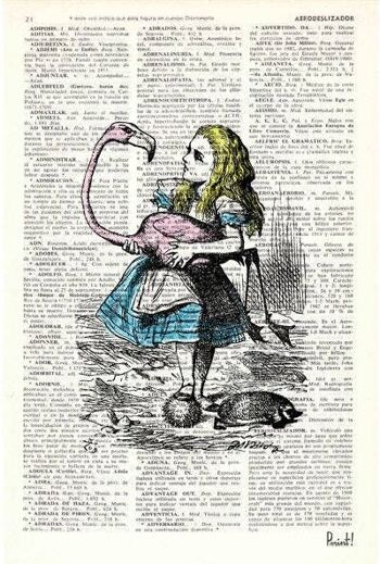 Cadeaux de Noël pour les femmes - Vintage Book Print Alice au pays des merveilles Alice et le Flamingo Print on Vintage Dictionary Book Art ALW005 - Book Page S 5x7 2