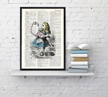 Cadeaux de Noël pour femmes - Vintage Book Print Alice au pays des merveilles Alice et le flamant rose Print on Vintage Dictionary Book Art ALW005 - Music L 8.2x11.6 1