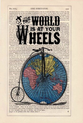 Idée de cadeaux de Noël - Bikers Perfect Gift Drawing Illustration Giclee Prints Poster: The World at Your Wheels, Upcycled Art TVH006 - Book Page 5.9x9.5 2