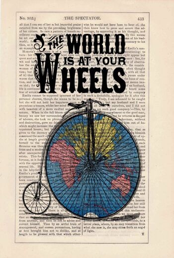 Idée de cadeaux de Noël – Bikers Perfect Gift Drawing Illustration Giclee Prints Poster : The World at Your Wheels, Upcycled Art TVH006 – Book Page L 8.1x12 2