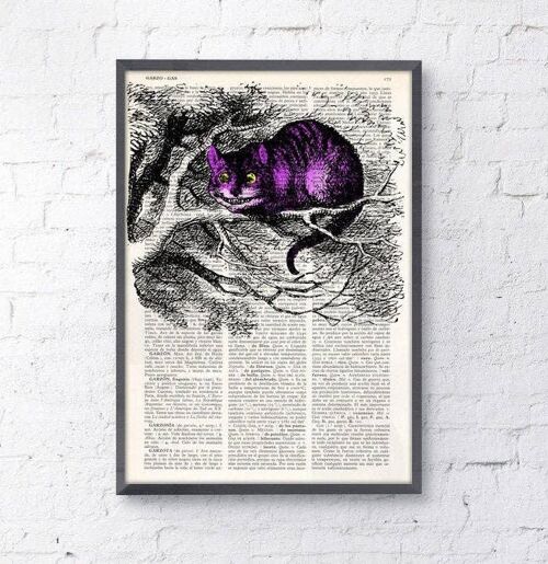 Christmas Gifts, Alice in Wonderland Cheshire cat book print Alice in Wonderland Collage Print on Vintage Dictionary Book art ALW039 - Book Page M 6.4x9.6