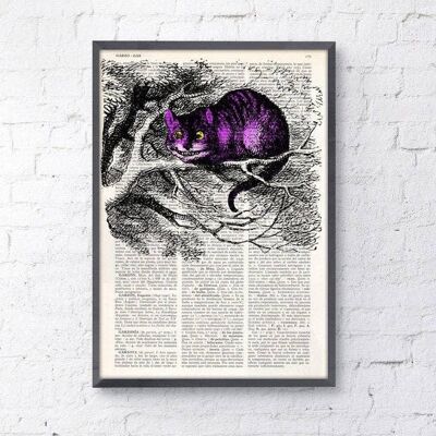 Christmas Gifts, Alice in Wonderland Cheshire cat book print Alice in Wonderland Collage Print on Vintage Dictionary Book art ALW039 - Book Page M 6.4x9.6