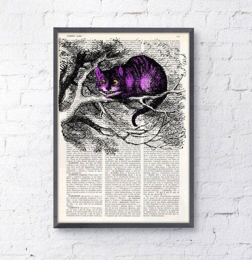 Christmas Gifts, Alice in Wonderland Cheshire cat book print Alice in Wonderland Collage Print on Vintage Dictionary Book art ALW039 - Book Page L 8.1x12
