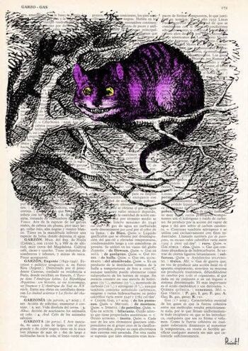Cadeaux de Noël, Alice au pays des merveilles Cheshire chat livre imprimé Alice au pays des merveilles Collage impression sur Vintage dictionnaire livre art ALW039 - musique L 8.2x11.6 2
