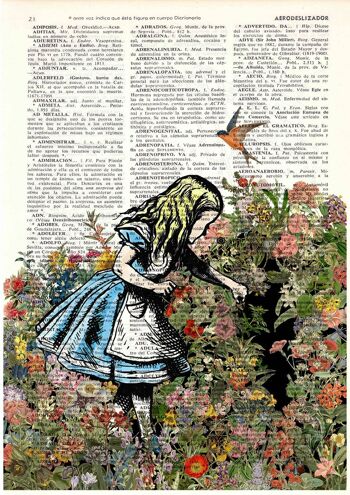 Cadeaux de Noël, Alice au pays des merveilles à la recherche d'un ami. Art mural Alice au pays des merveilles, décoration murale impression Alice, art de la pépinière ALW045 - Page de livre L 8.1x12 2