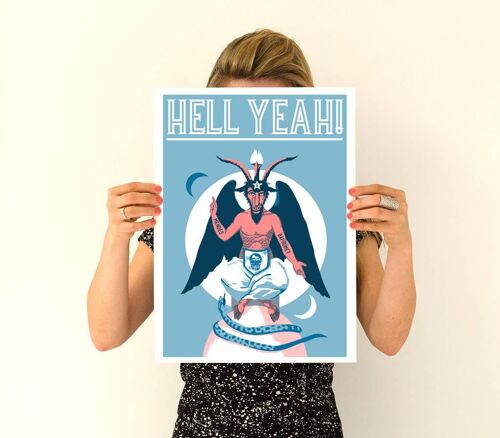 Christmas Gifts, Hell Yeah Baphomet Goat Poster, Wall Art, Rock and Roll Poster, Home and Living Boyfriend Gift, Wall Decor TVH171WA3
