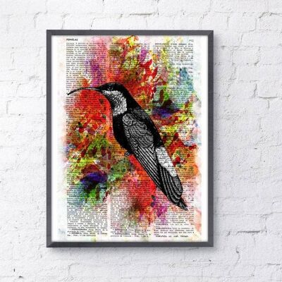 Christmas Gifts, Hummingbird Collage II Wall Art Print on Dictionary page altered art Hummingbird Painting Wall Decor hanging ANI109 - Book Page S 5x7
