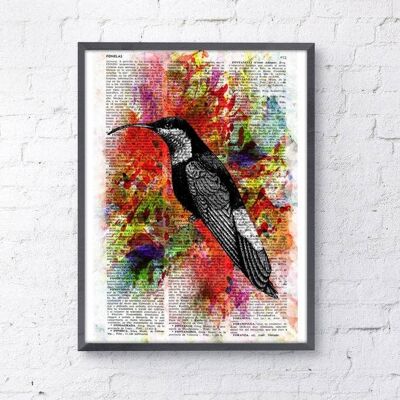 Christmas Gifts, Hummingbird Collage II Wall Art Print on Dictionary page altered art Hummingbird Painting Wall Decor hanging ANI109 - Book Page M 6.4x9.6