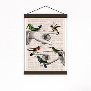 Cadeaux de Noël, Colibris sur les mains pointées, Art d'oiseau, Art animalier drôle, Affiche d'art mural, Décoration murale, art de colibris ANI111PA3 (No Hanger) 2